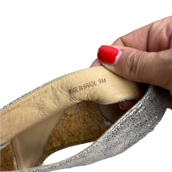 DIANE VON FURSTENBERG Zia Metallic Crisscross Cork Platform Sandal Heel Size 9M - Picture 3 of 10